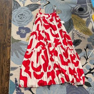 Abstract Red and White Patterned Maxi Dress
